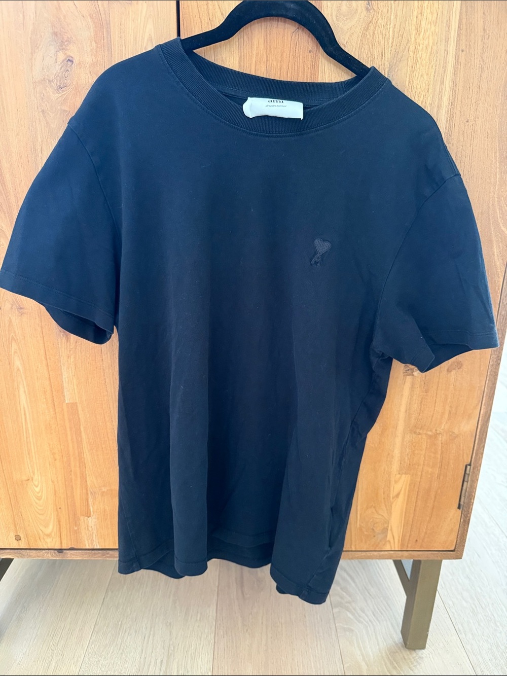 BLACK COTTON EMBOSSED AMI DE COEUR T-SHIRT medium